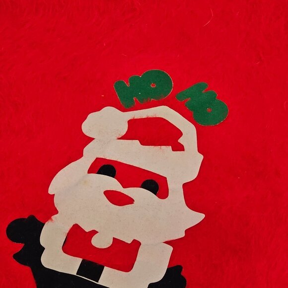 1970s Red Santa Tree Skirt 34" gold fringe handmade retro Christmas decor vtg - Picture 2 of 10